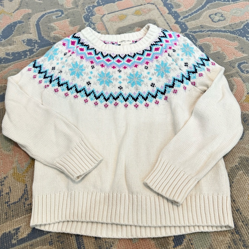 Crewcuts Cream and Blue Fair Isle Mockneck Sweater